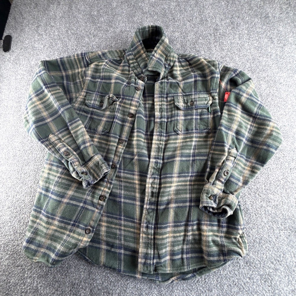 Woolrich Mens Green Blue Plaid Flannel Button Down Shirt Size Medium 0561